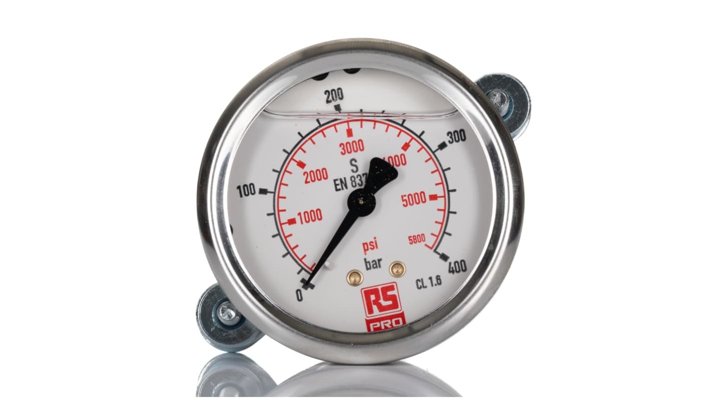 RS PRO G 1/4 Analogue Pressure Gauge 400bar Back Entry, 0bar min. RS