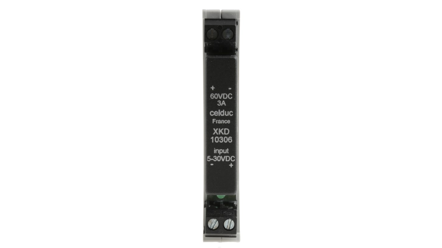 Celduc XK Series Solid State Interface Relay, 30 V Control, 3 A Load, DIN Rail Mount