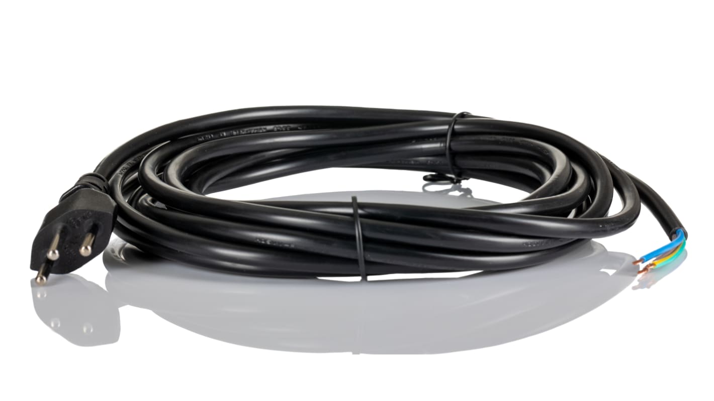 Cable de alimentación RS PRO Negro de 5m, con. A Conector macho suizo tipo J, macho, con. B Sin terminación, 250 V / 10