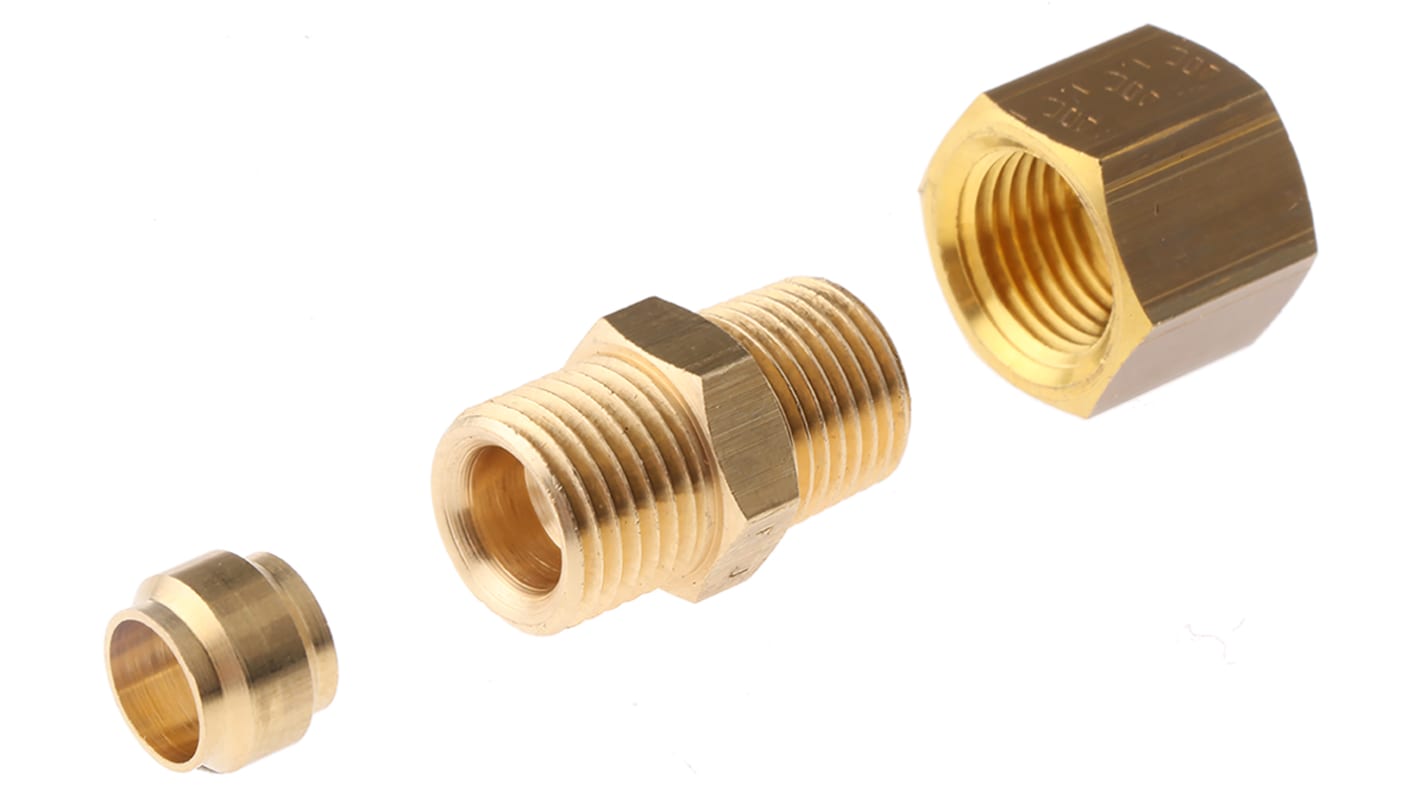 Legris Brass Pipe Fitting, Straight Compression Coupler, Male R 1/8in to Female 6mm