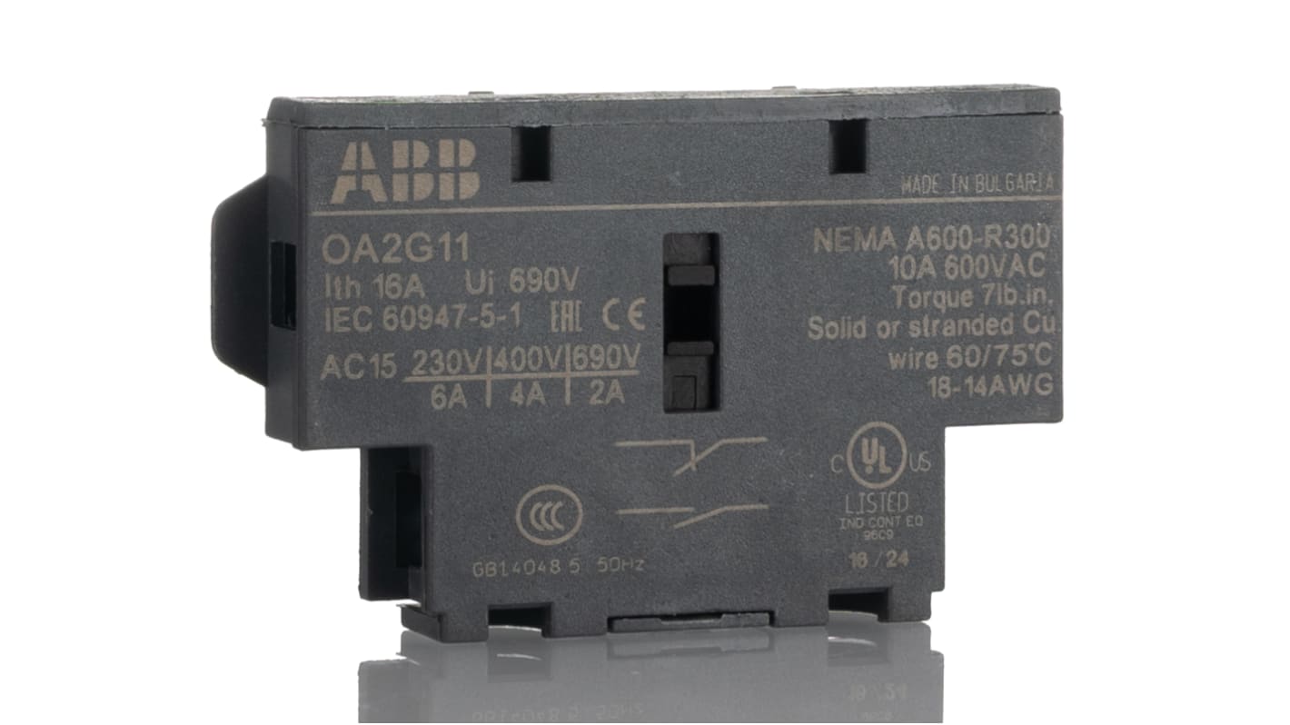 Interruttore ausiliario ABB 1SCA022379R8100 OA2G11 serie OA, 1NA/1NC, 16A, Montaggio laterale OA2G11