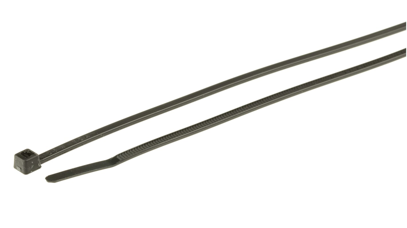 HellermannTyton Cable Tie, UV Resistant, 200mm x 2.5 mm, Black Polyamide 6.6 (PA66), Pk-100