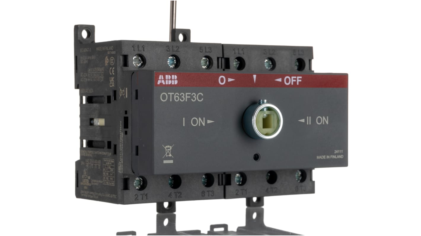 ABB 3 Pole Base Mounting Changeover Switch - 63A Maximum Current, 22kW Power Rating, IP20