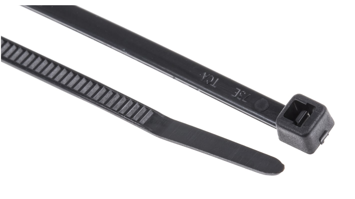 HellermannTyton Cable Tie, Inside Serrated, 190mm x 3.5 mm, Black Polyamide 6.6 (PA66), Pk-100