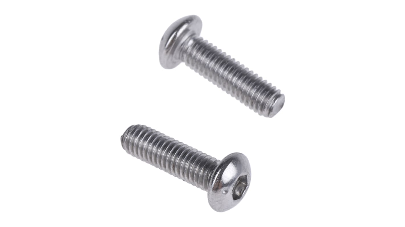 RS PRO Plain Stainless Steel Hex Socket Button Screw, ISO 7380, M3 x 8mm