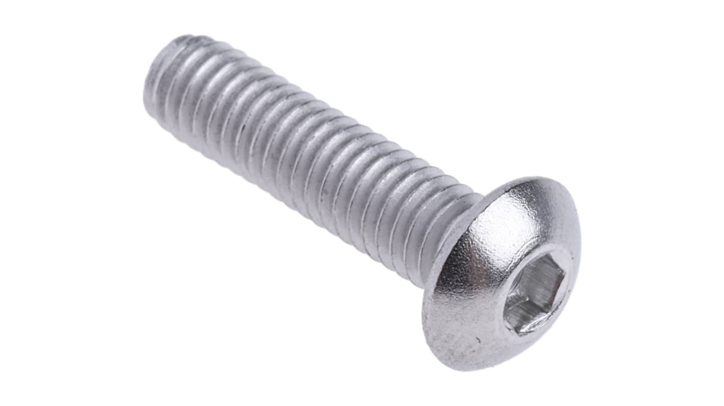 RS PRO Plain Stainless Steel Hex Socket Button Screw, ISO 7380, M4 x 16mm