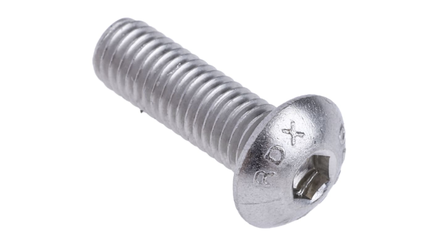 RS PRO Plain Stainless Steel Hex Socket Button Screw, ISO 7380, M5 x 16mm