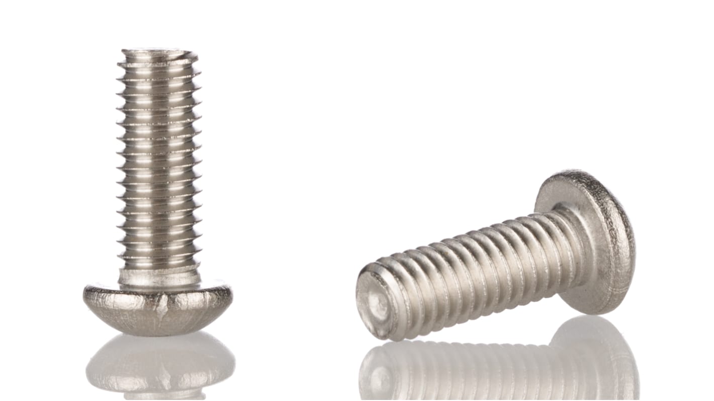 RS PRO Plain Stainless Steel Hex Socket Button Screw, ISO 7380, M6 x 16mm