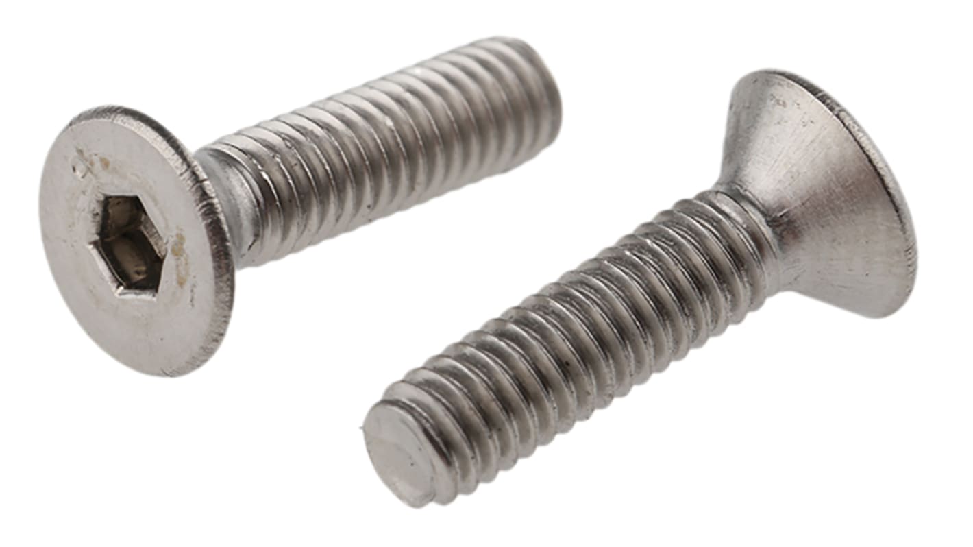 RS PRO Plain Stainless Steel Hex Socket Countersunk Screw, ISO 10642, M4 x 16mm