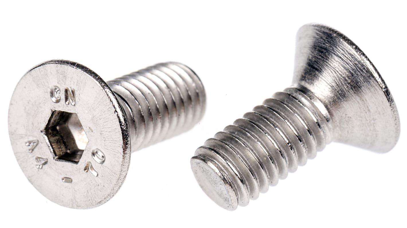 RS PRO Plain Stainless Steel Hex Socket Countersunk Screw, DIN 7991, M5 ...