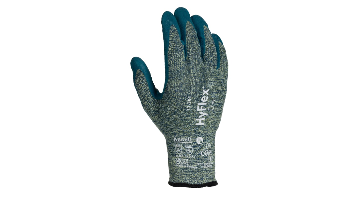 Guantes de trabajo de Kevlar Gris Ansell serie HyFlex, talla 7, con recubrimiento de Espuma de nitrilo, Resistente a