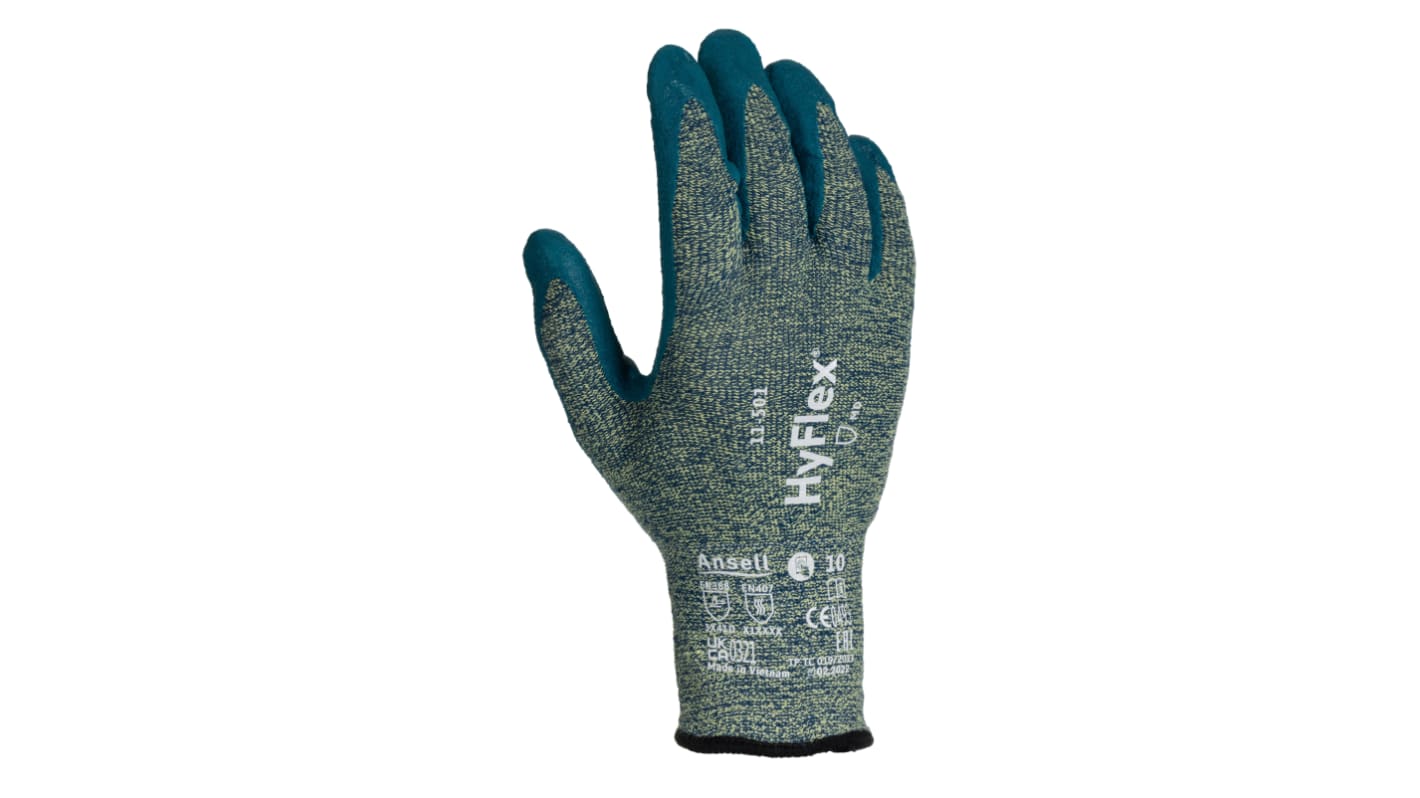 Guantes de trabajo de Kevlar Gris Ansell serie HyFlex, talla 10, con recubrimiento de Espuma de nitrilo, Resistente a