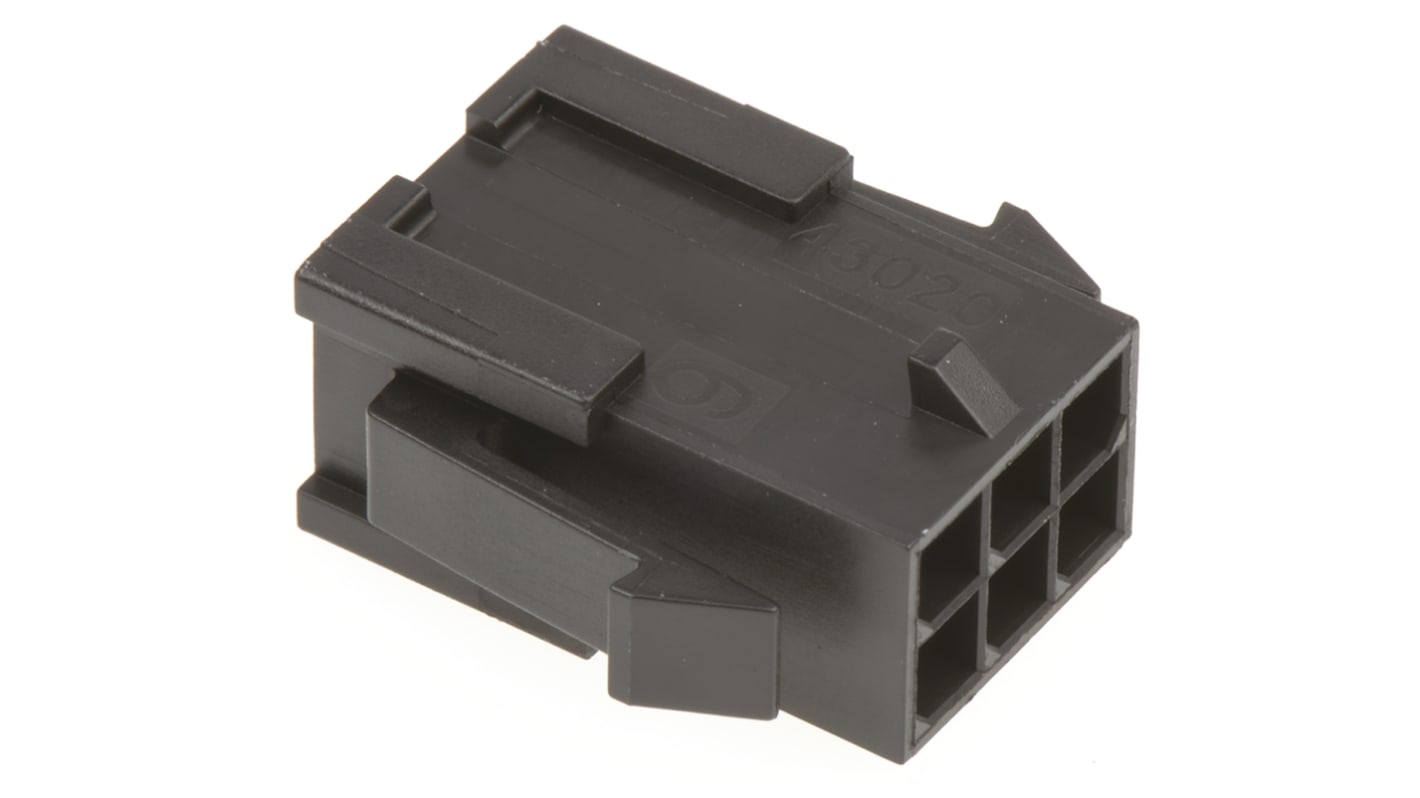 Carcasa de conector Molex 43020-0600, Serie Micro-Fit 3.0, paso: 3mm, 6 contactos, 2 filas, Recto, Macho, Montaje en