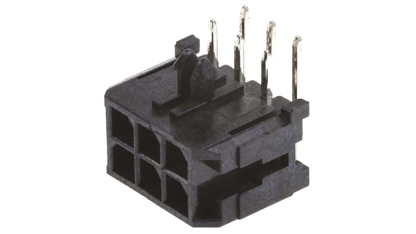 Conector macho para PCB Ángulo de 90° Molex serie Micro-Fit 3.0 de 6 vías, 2 filas, paso 3.0mm, para soldar, Montaje en