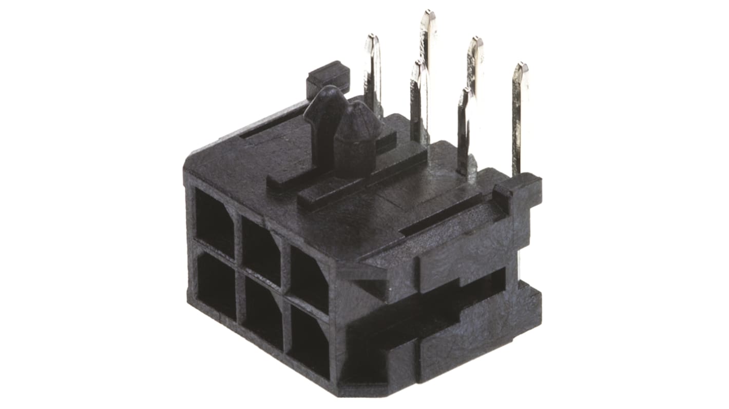 Molex Micro-Fit 3.0 Series Right Angle Through Hole PCB Header, 6 Contact(s), 3.0mm Pitch, 2 Row(s), Shrouded