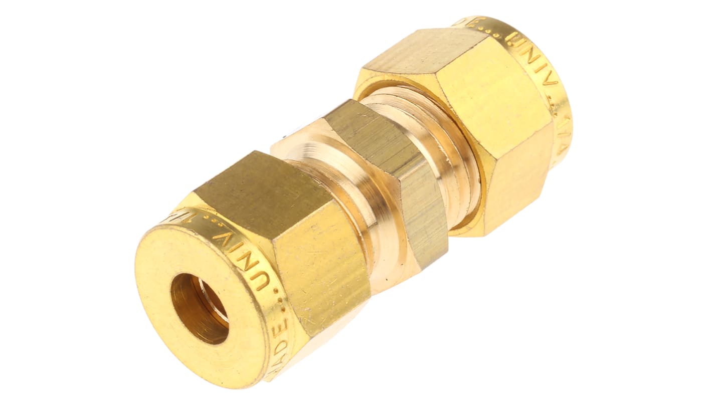 Wade Brass Pipe Fitting, Straight Compression Coupler 1/4in