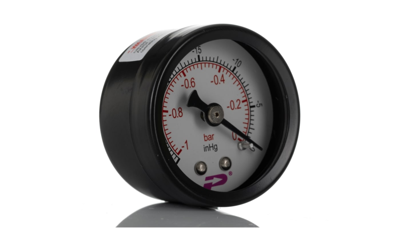 RS PRO BSP 1/8in Analogue Vacuum Gauge 0bar Back Entry, -1bar min.
