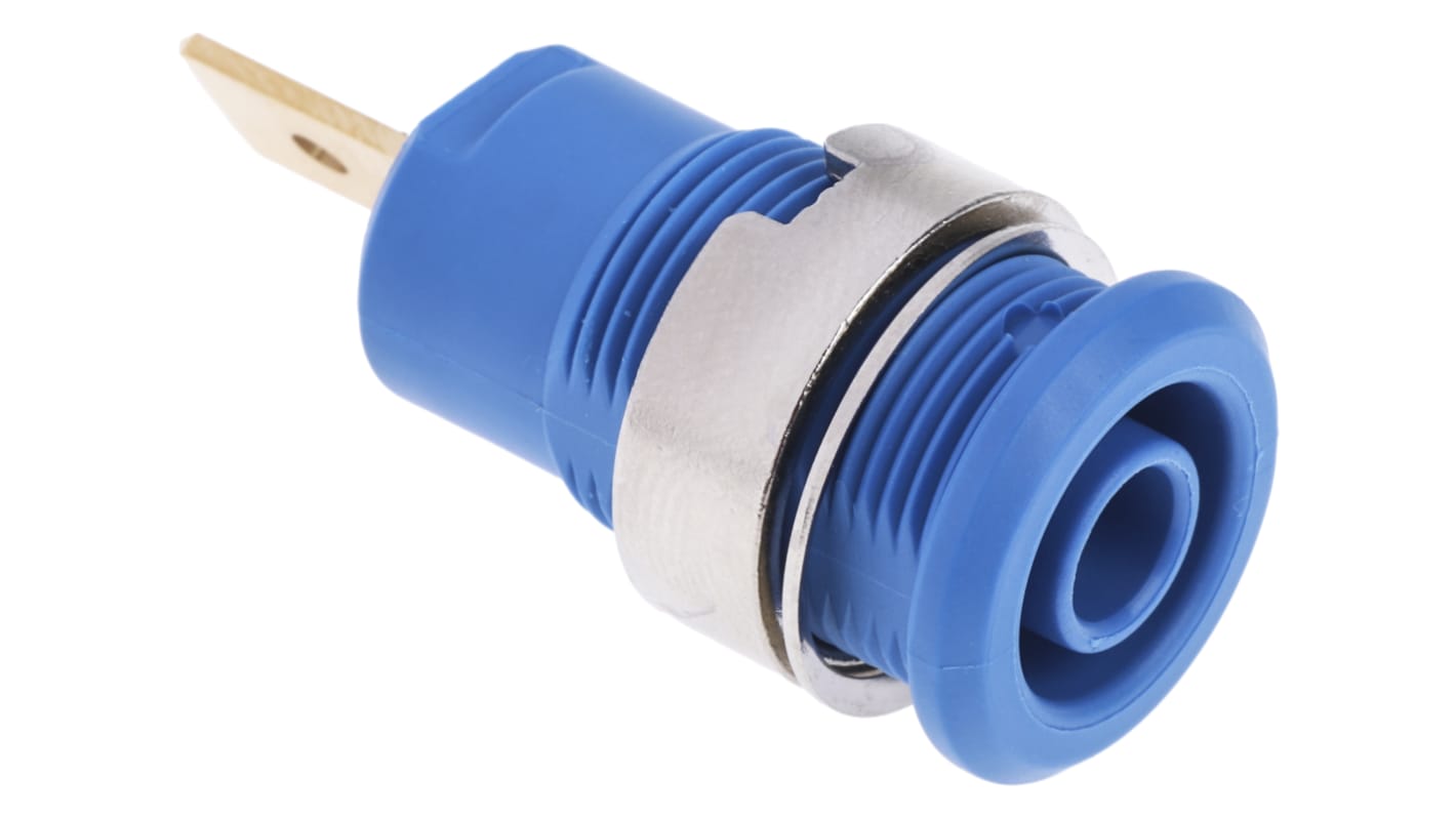 Stäubli 4 mm Bananenbuchse Blau, Kontakt vergoldet, 1000V / 32A Flachstecker