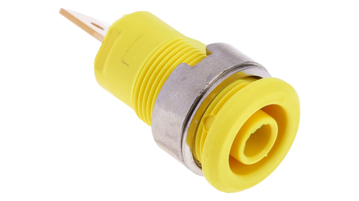 Staubli Yellow Female Banana Socket, 4 mm Connector, Tab Termination, 32A, 1000V, Gold Plating