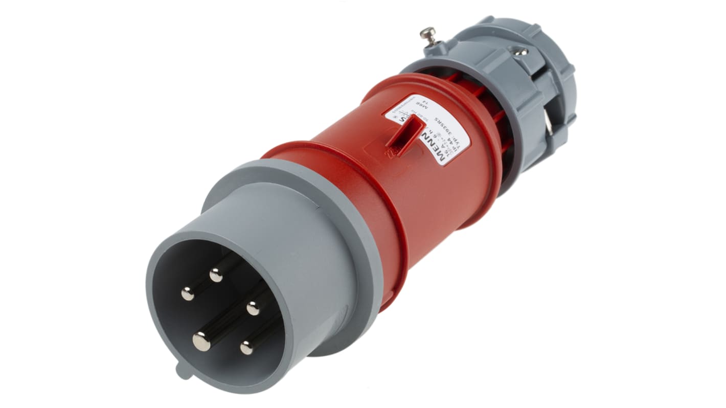 MENNEKES, PowerTOP IP44 Red Cable Mount 3P + N + E Industrial Power Plug, Rated At 16A, 400 V