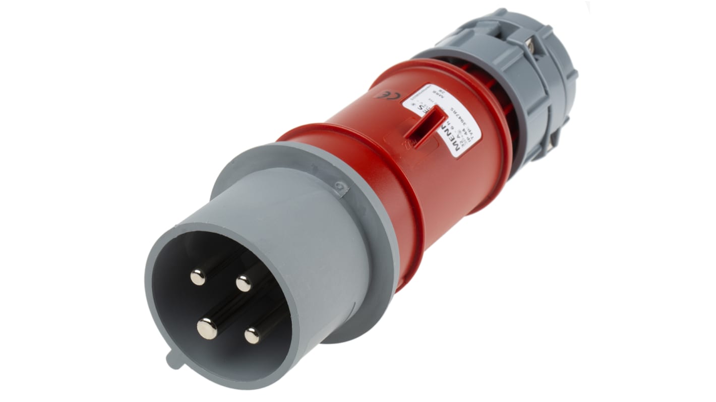 MENNEKES, PowerTOP IP44 Red Cable Mount 4P Industrial Power Plug, Rated At 32A, 400 V