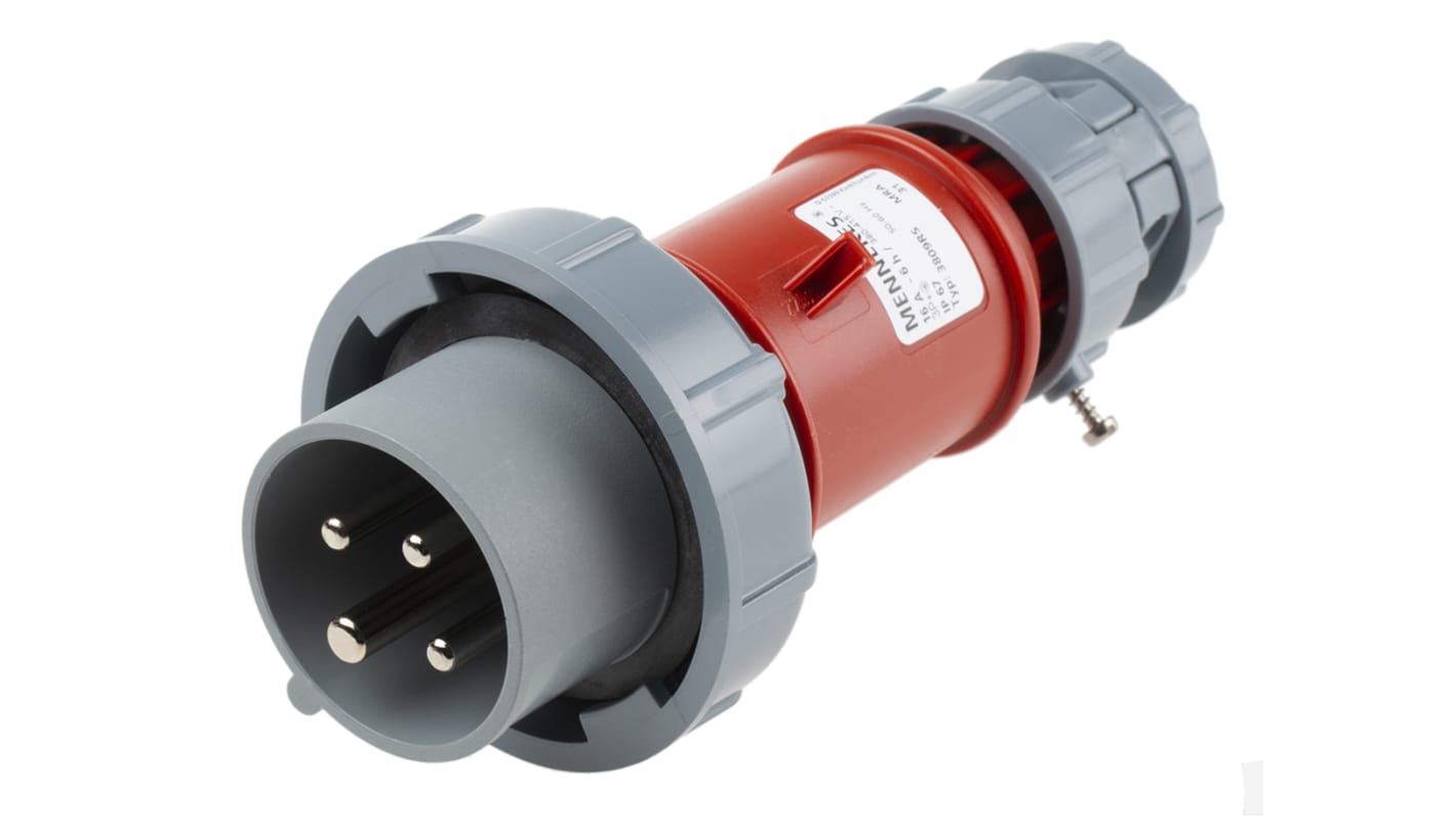 Conector de potencia industrial Macho, Formato 4P, Orientación Recto, PowerTOP, Rojo, 400 V, 16A, IP67