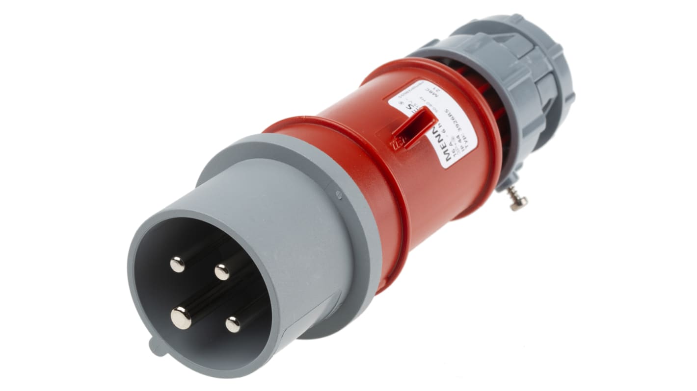 Conector de potencia industrial Macho, Formato 4P, Orientación Recto, PowerTOP, Rojo, 400 V, 16A, IP44