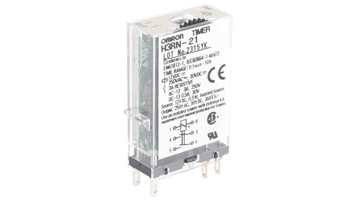 Temporizador multifunción Omron H3RN, 12V dc, 3A, 2 contactos, tempo. 0.1 min → 10h