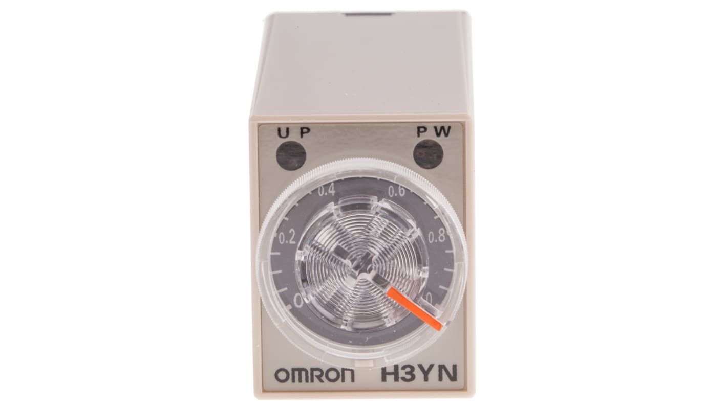 Timer Relay Omron, intervallo 0.1 min → 10h, 4 poli, Montaggio su guida DIN, a pannello
