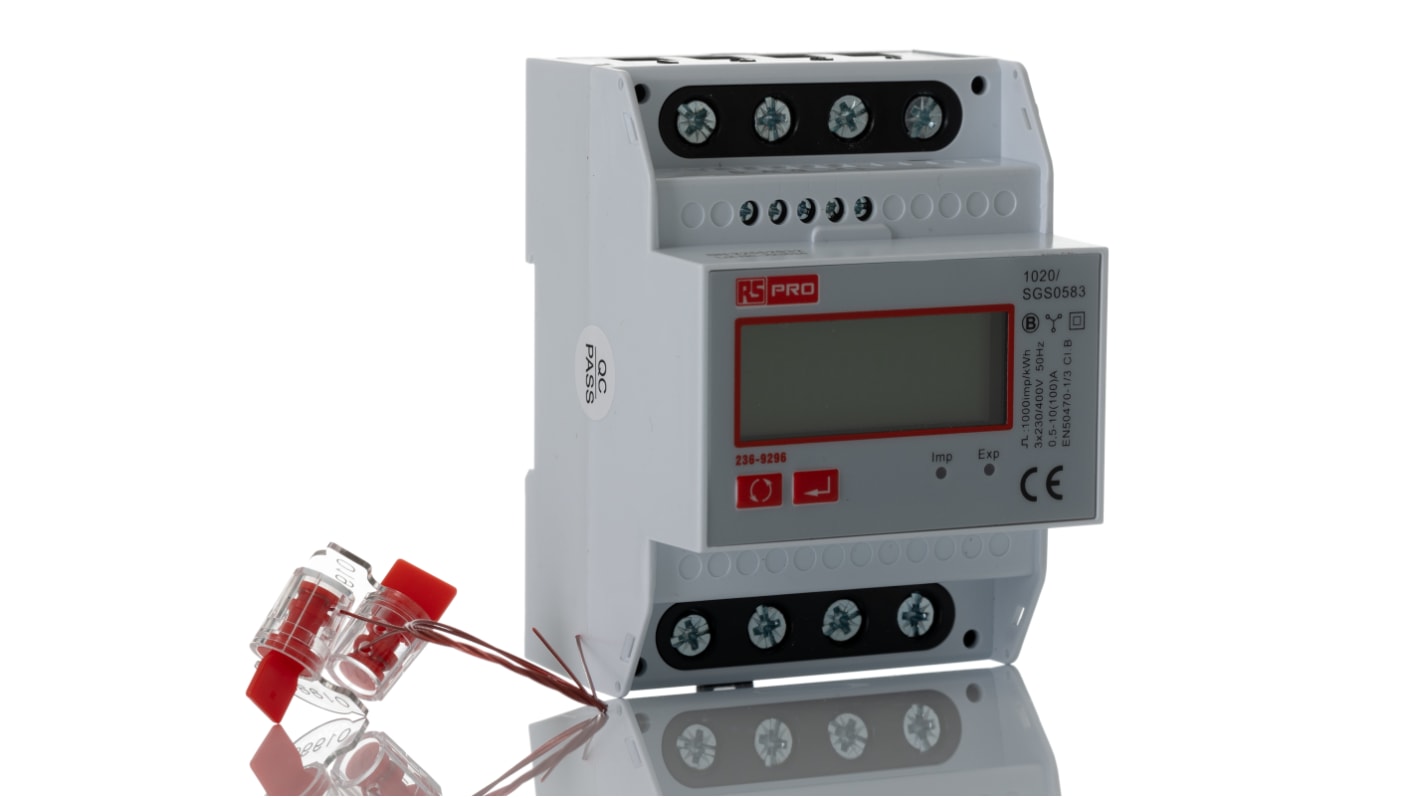 RS PRO Energiemessgerät LCD-Hinterleuchtung , 7-stellig / 3-phasig, Impulsausgang