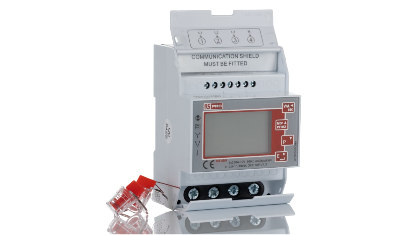 RS PRO Energiemessgerät LCD-Hinterleuchtung, 8-stellig / 3-phasig, Impulsausgang