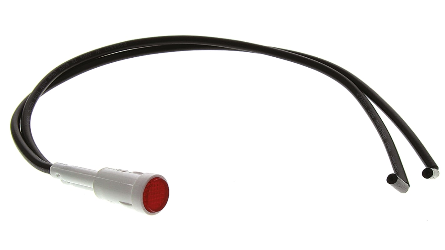 Arcolectric (Bulgin) Ltd Red Neon Panel Mount Indicator, 230V ac, 8mm Mounting Hole Size, Lead Wires Termination