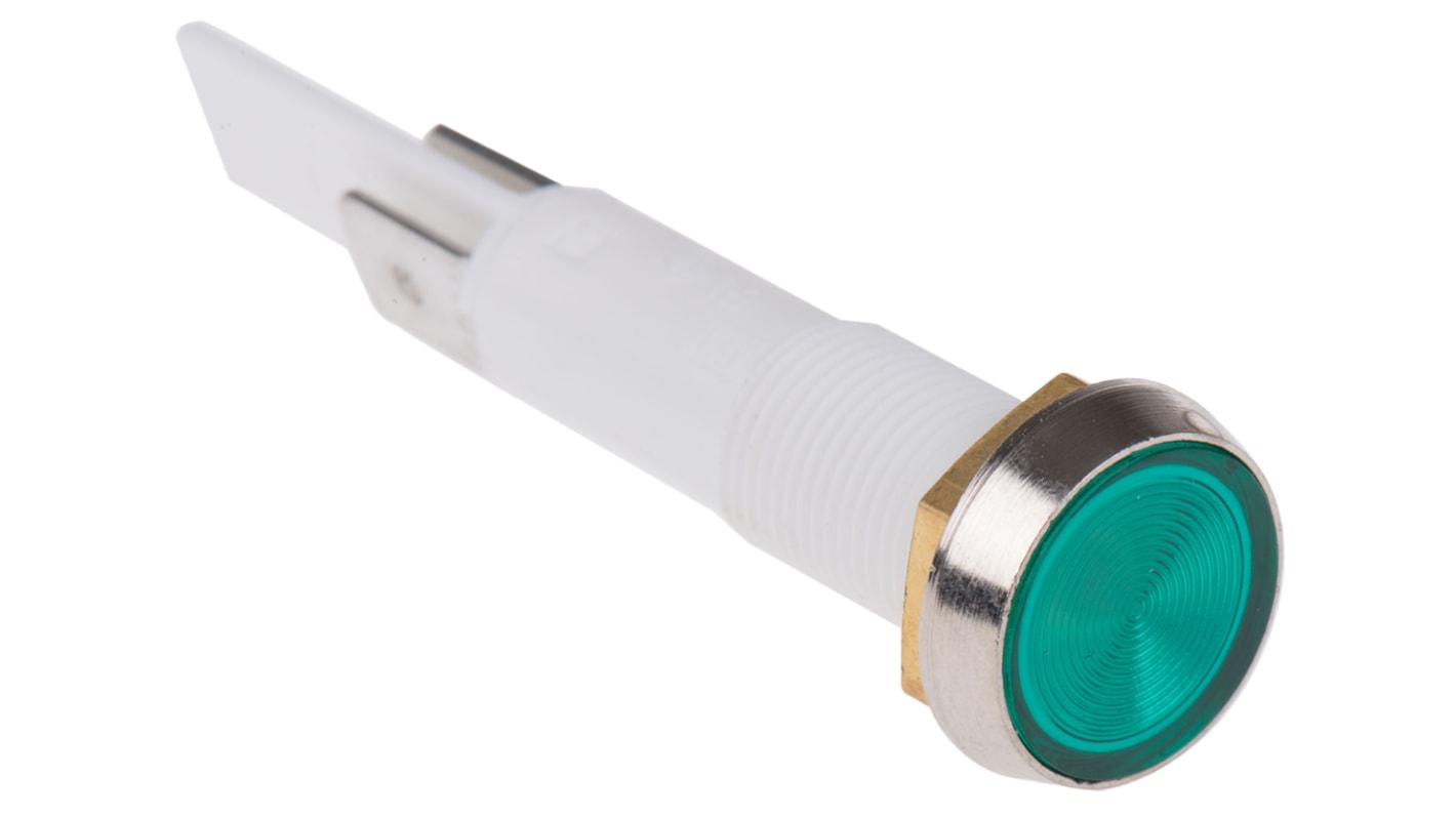 Indikátor pro montáž do panelu 10mm Zapuštěné barva Zelená, typ žárovky: Neonová, 110V ac Arcolectric (Bulgin) Ltd
