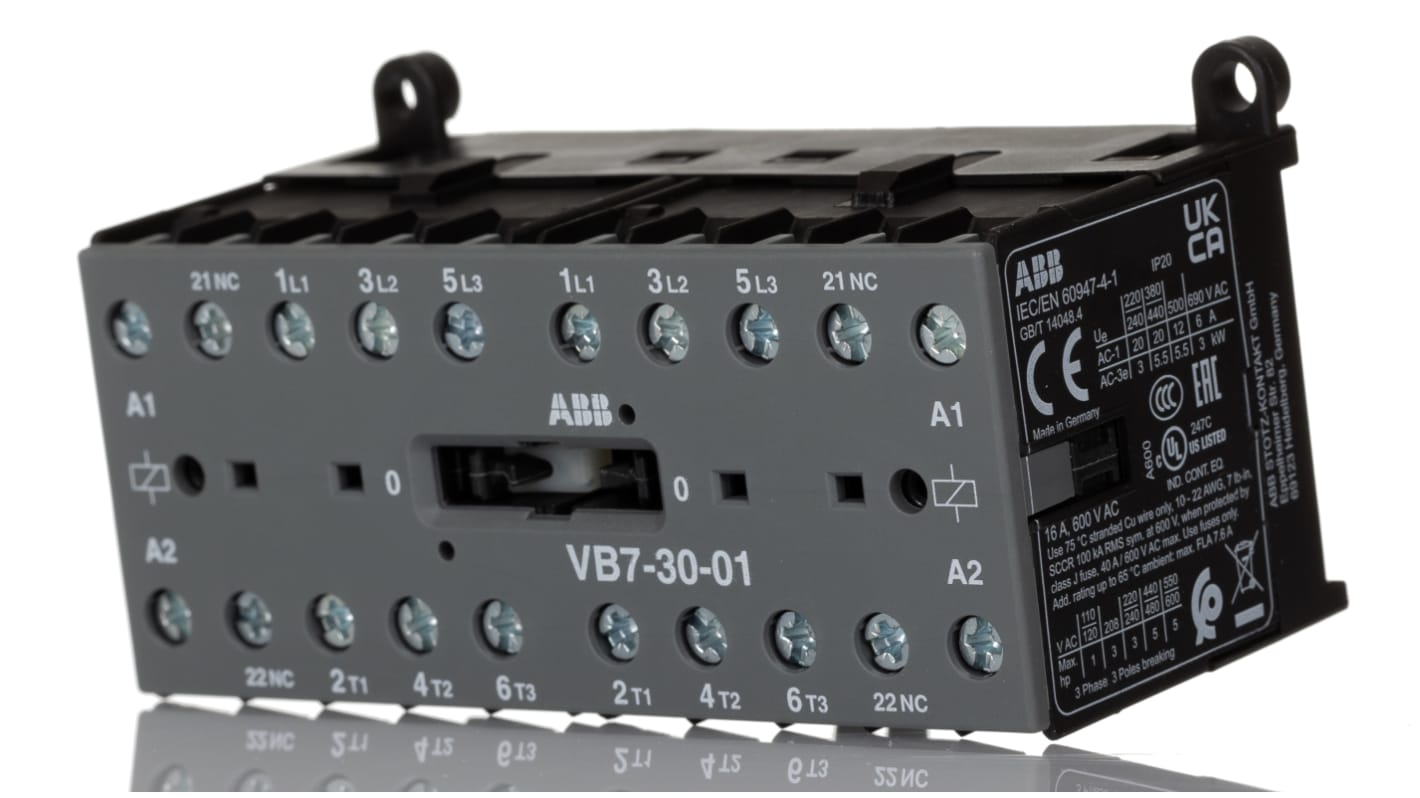 ABB VB Series Contactor, 24 V Coil, 3-Pole, 20 A, 5.5 kW, 3NO