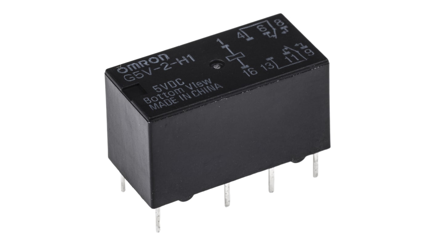 Omron PCB Mount Signal Relay, 5V dc Coil, 1A Switching Current, DPDT