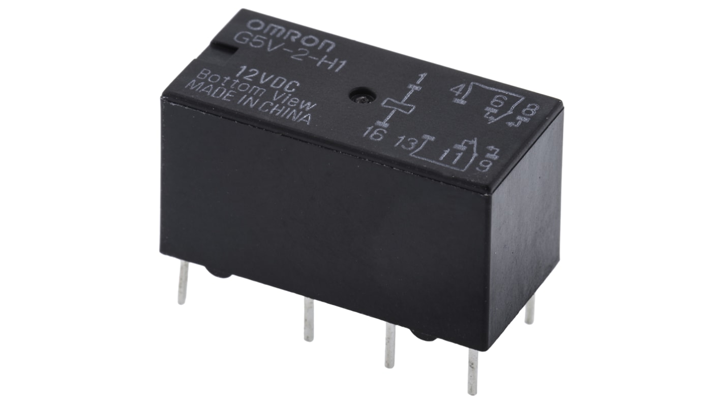 Omron PCB Mount Signal Relay, 12V dc Coil, 1A Switching Current, DPDT