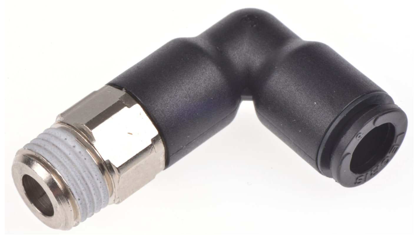 Legris LF3000 Series Elbow Threaded Adaptor, R 1/8 Male to Push In 6 mm, Threaded-to-Tube Connection Style