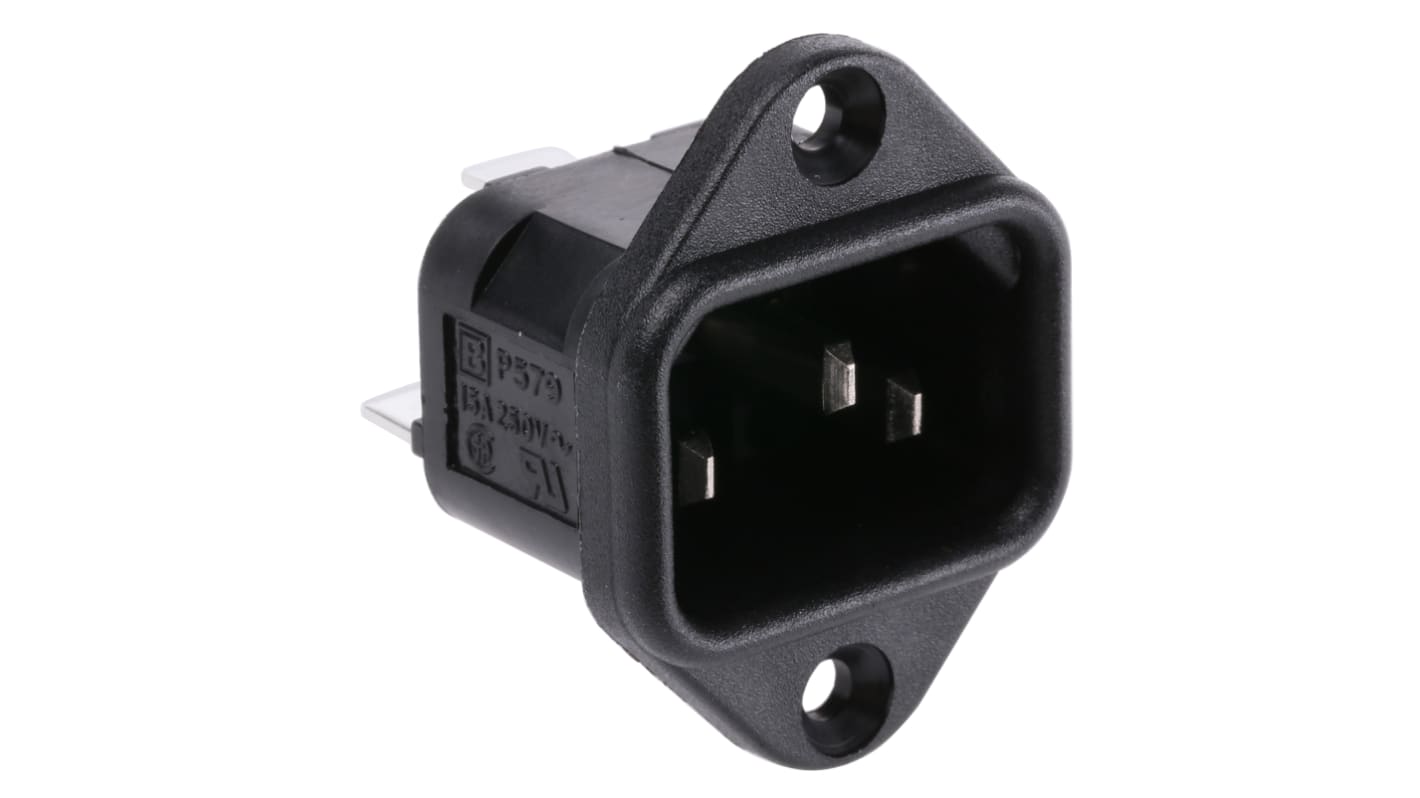 Conector IEC C14 macho Bulgin, Montaje en Panel, 250 V, 10A