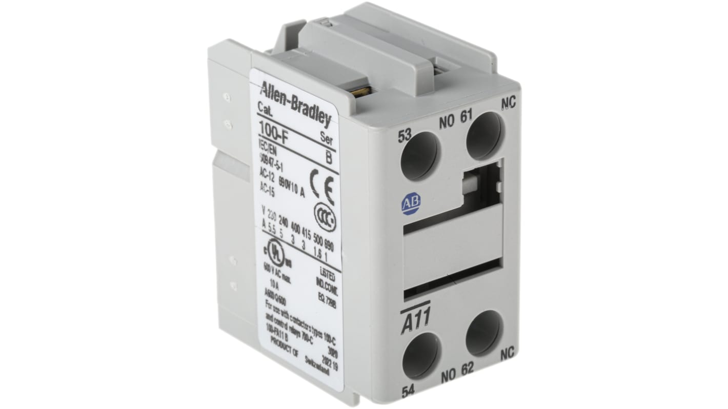 Contatto ausiliario Allen Bradley, 2 contatti, 1 N/C + 1 N/A, montaggio frontale, serie 100F