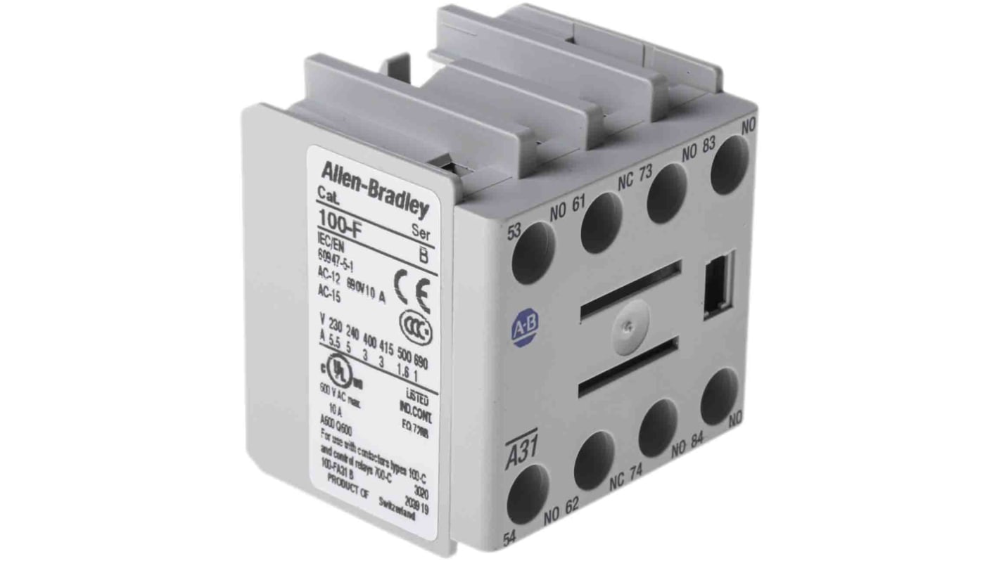 Contatto ausiliario Allen Bradley, 4 contatti, 1NC + 3NO, montaggio frontale, serie 100F