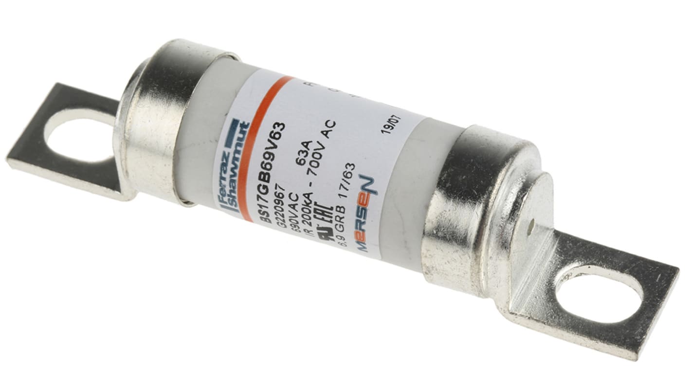 Mersen 63A British Standard Fuse, 17 x 49mm, 690V, 61 → 65.5mm