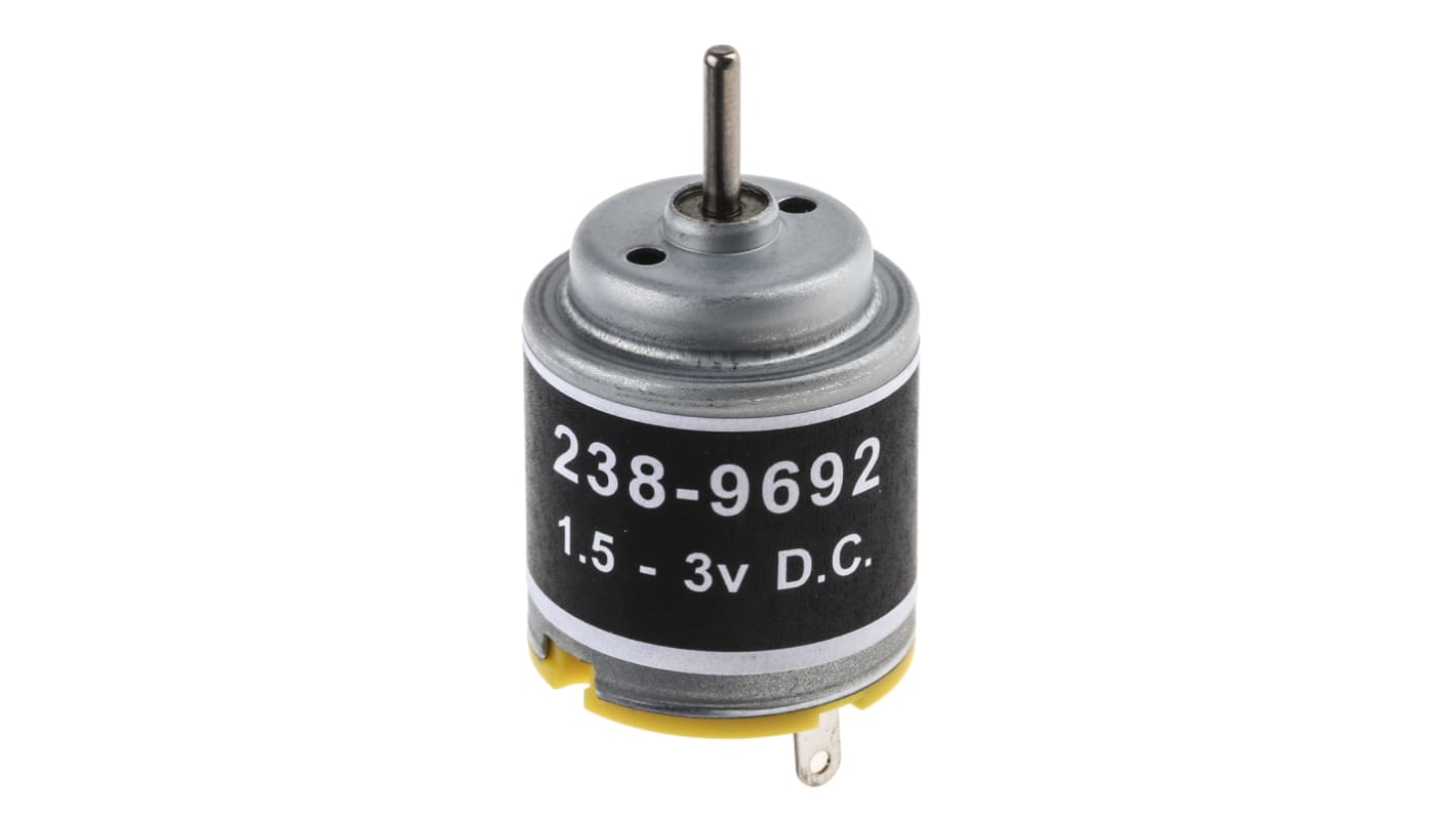 RS PRO Bürstenmotor bis 10,4 gcm, 1,5 → 3 V dc / 1,21 W, , Wellen-Ø 2mm x 38mm