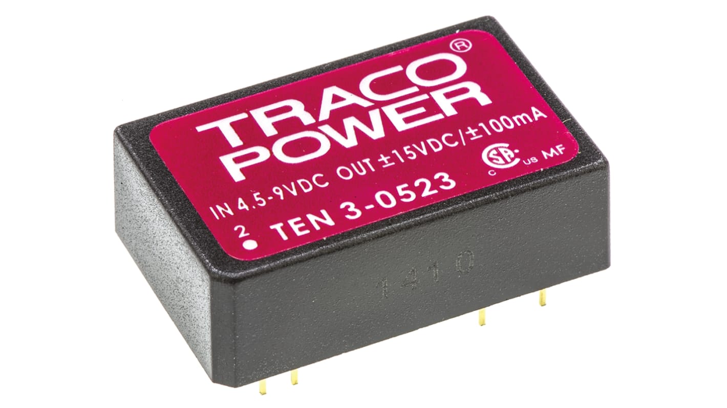 Convertisseur DC-DC TRACOPOWER, TEN 3, Montage traversant, 3W, 2 sorties, ±15V c.c., ±100mA