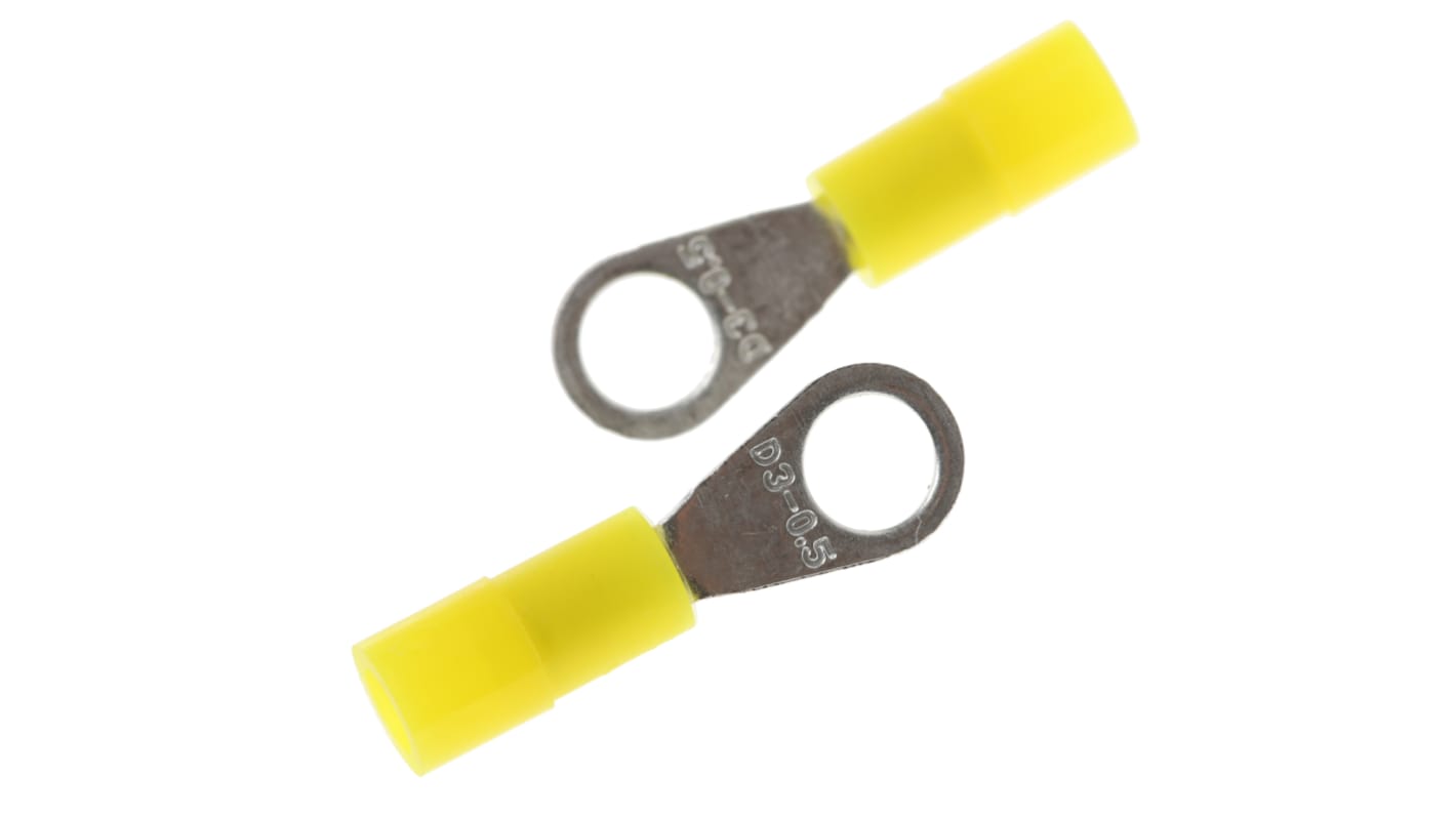 RS PRO Insulated Ring Terminal, M3 Stud Size, 0.2mm² to 0.5mm² Wire