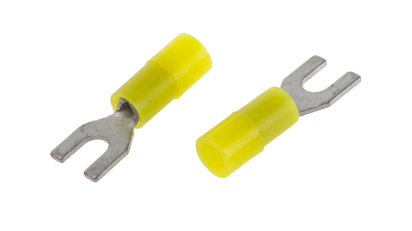 Terminal de horquilla RS PRO, Aislado, M2, Amarillo, 0.2mm² a 0.5mm², 26AWG a 22AWG