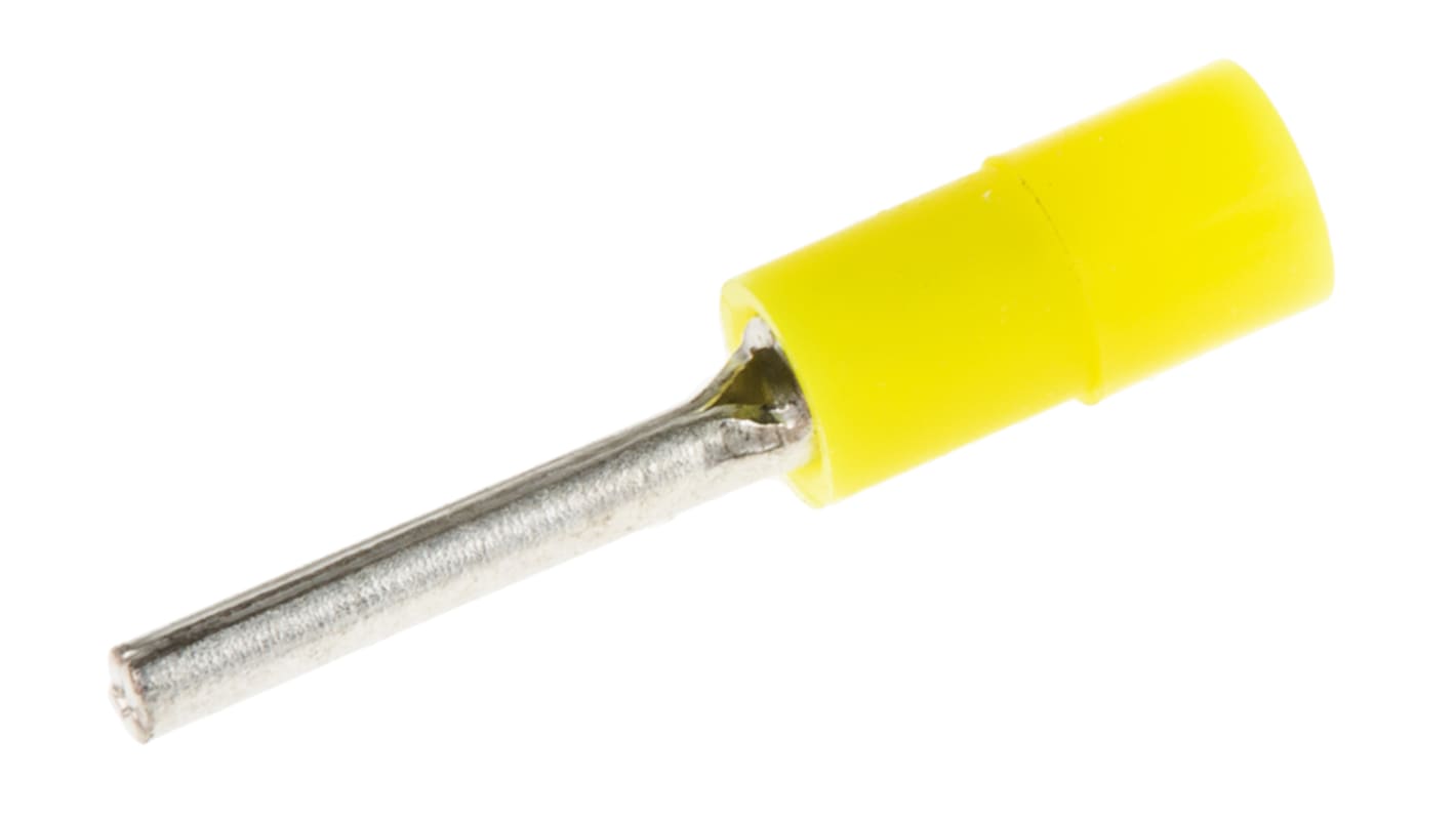 RS PRO Insulated, Tin Crimp Pin Connector, 0.2mm² to 0.5mm², 26AWG to 22AWG, 1.4mm Pin Diameter, 10mm Pin Length, Yellow