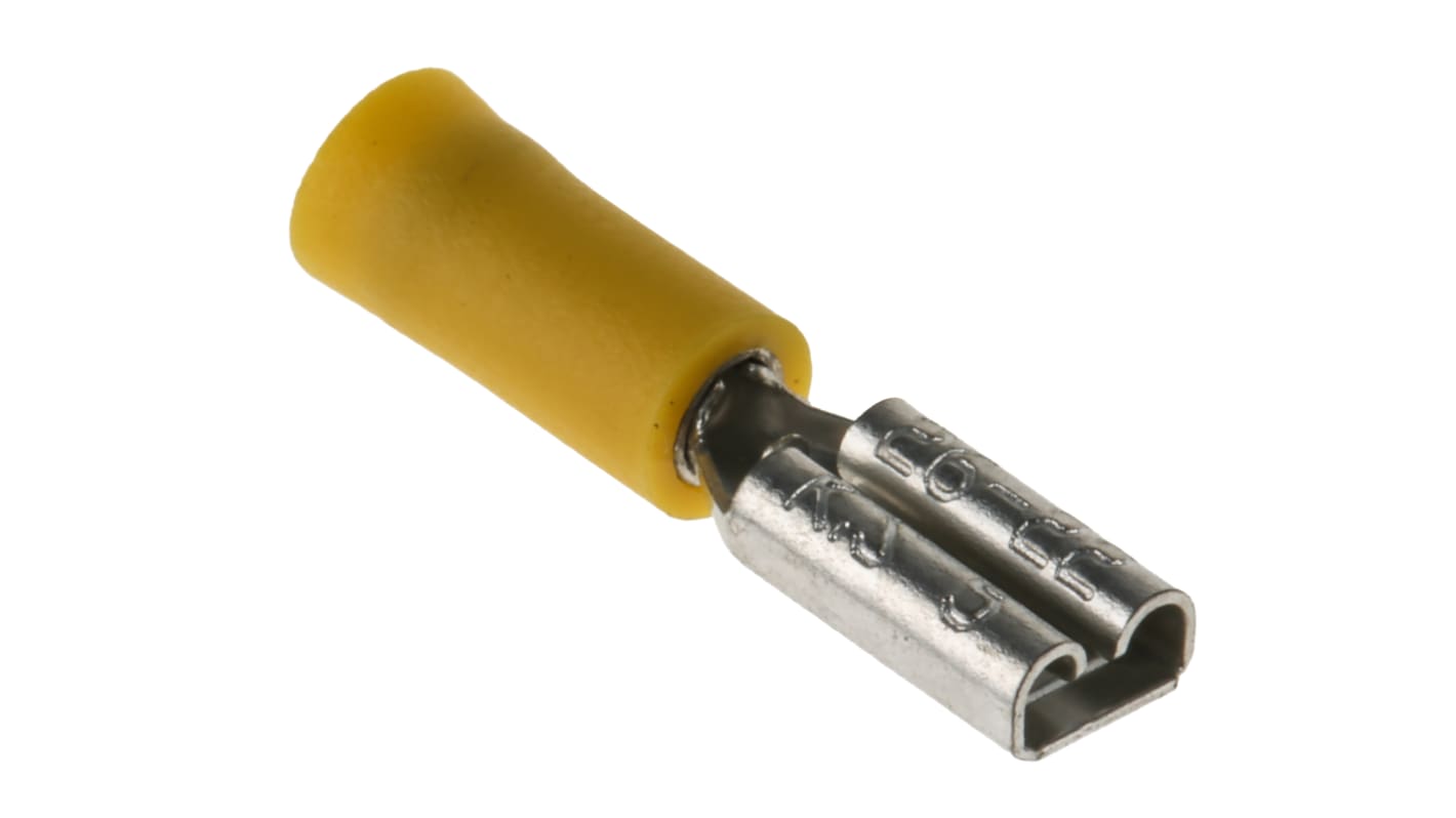 RS PRO Yellow Insulated Female Spade Connector, Double Crimp, 2.8 x 0.5mm Tab Size, 0.2mm² to 0.5mm²