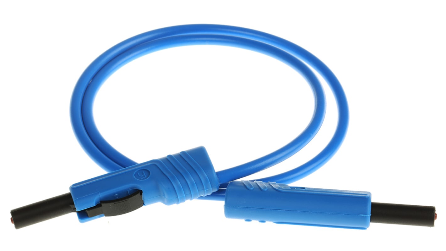 Cable de prueba con conector de 4 mm  Hirschmann de color Azul, Macho-Macho, 60V dc, 16A, 500mm