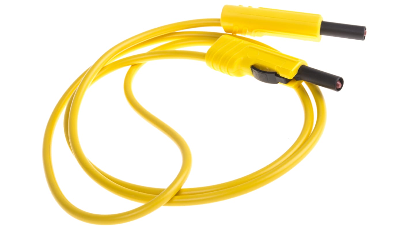 Cable de prueba con conector de 4 mm  Hirschmann de color Amarillo, Macho-Macho, 60V dc, 16A, 1m