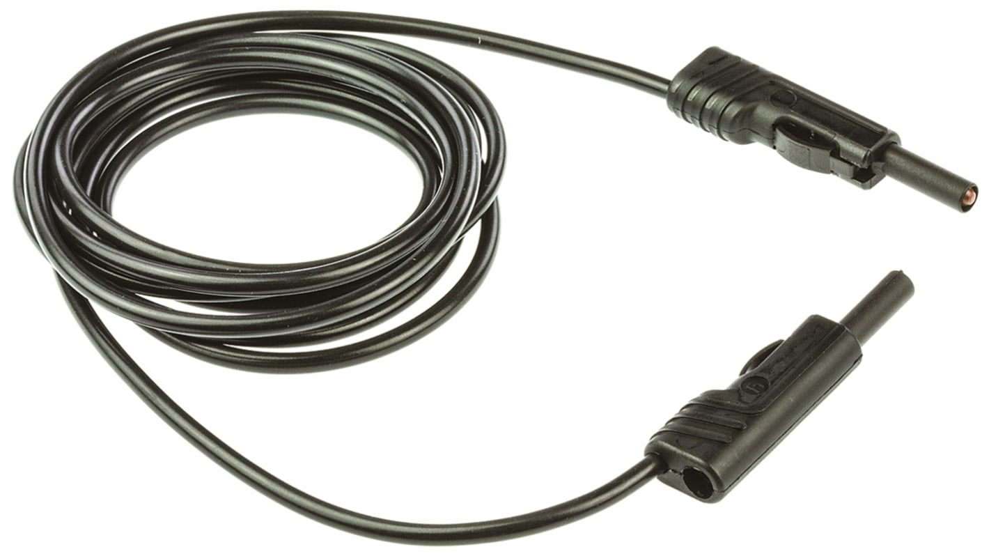 Cable de prueba con conector de 4 mm  Hirschmann de color Negro, Macho-Macho, 60V dc, 16A, 2m